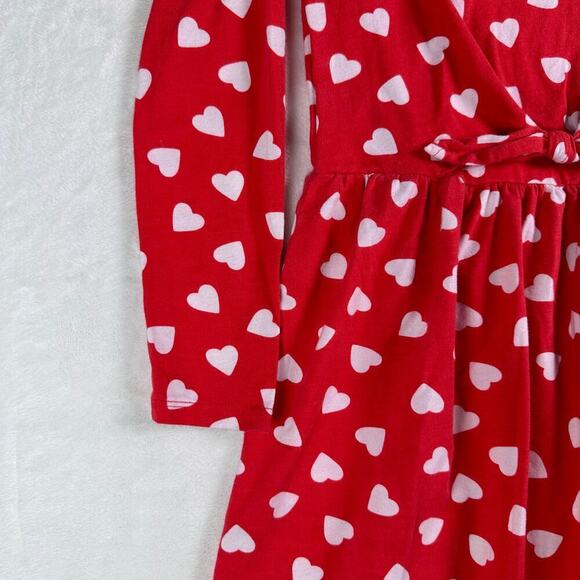 CARTERS Red Heart Print Long Sleeve Dress Tie Waist Girls' 12 Valentine's Day‎ - Picture 5 of 11